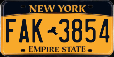 NY license plate FAK3854