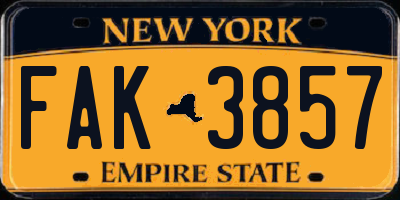 NY license plate FAK3857