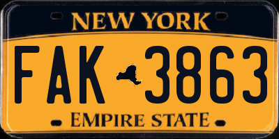 NY license plate FAK3863