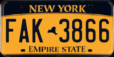 NY license plate FAK3866