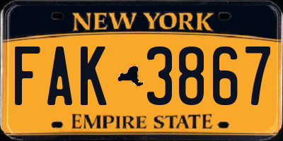 NY license plate FAK3867