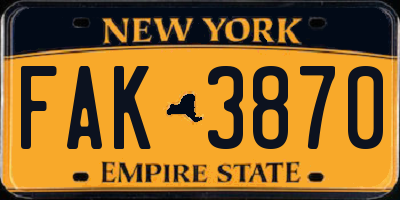 NY license plate FAK3870