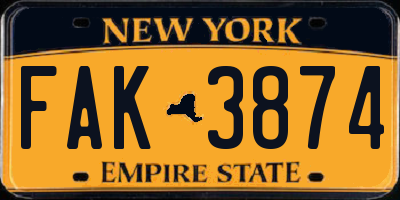 NY license plate FAK3874