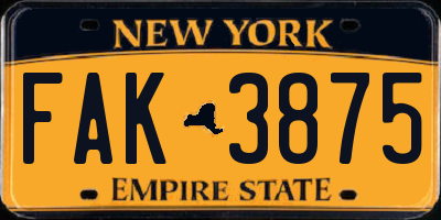 NY license plate FAK3875