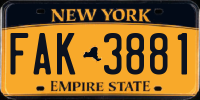NY license plate FAK3881
