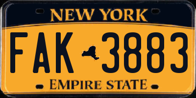 NY license plate FAK3883