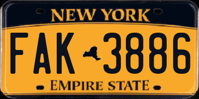 NY license plate FAK3886