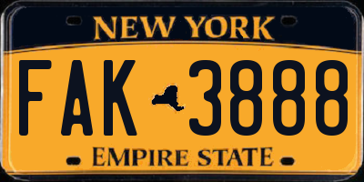 NY license plate FAK3888