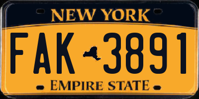 NY license plate FAK3891