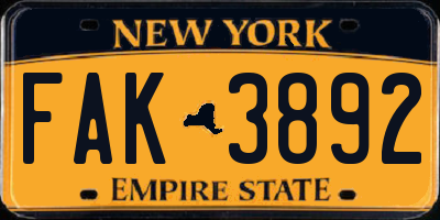 NY license plate FAK3892