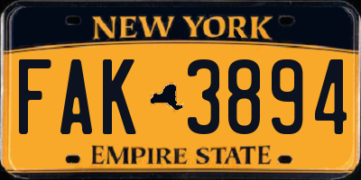 NY license plate FAK3894