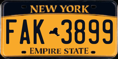 NY license plate FAK3899