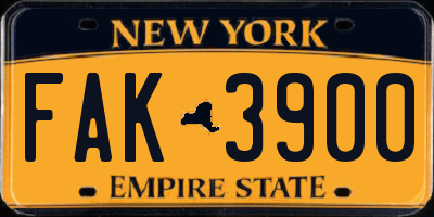 NY license plate FAK3900