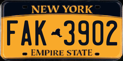 NY license plate FAK3902