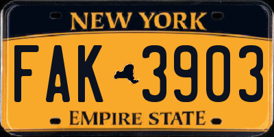 NY license plate FAK3903