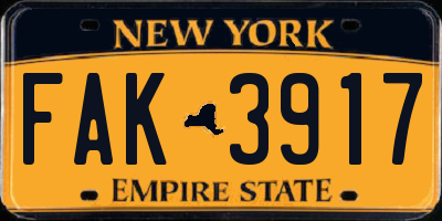 NY license plate FAK3917