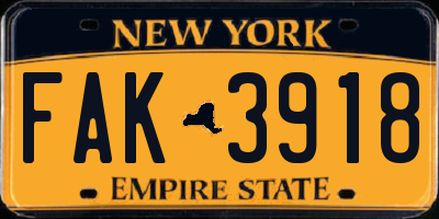 NY license plate FAK3918