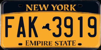 NY license plate FAK3919