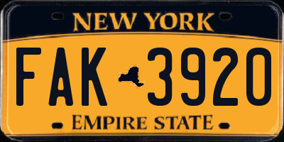 NY license plate FAK3920