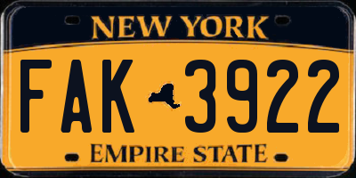 NY license plate FAK3922