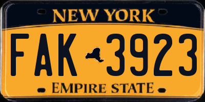 NY license plate FAK3923