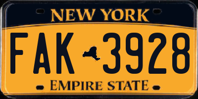 NY license plate FAK3928