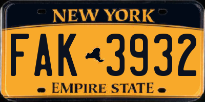 NY license plate FAK3932