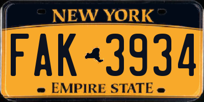 NY license plate FAK3934