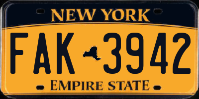 NY license plate FAK3942