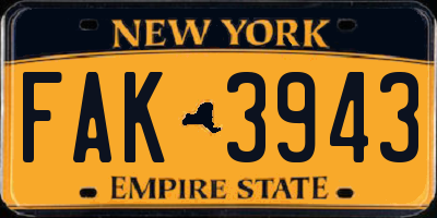 NY license plate FAK3943