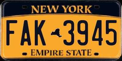 NY license plate FAK3945