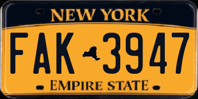 NY license plate FAK3947