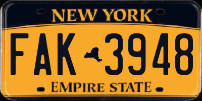 NY license plate FAK3948