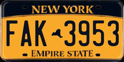 NY license plate FAK3953