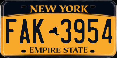 NY license plate FAK3954