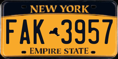 NY license plate FAK3957