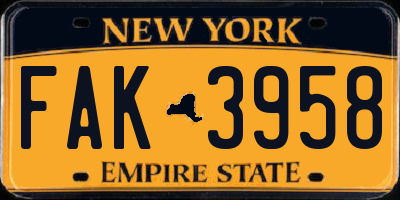 NY license plate FAK3958