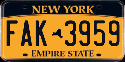 NY license plate FAK3959