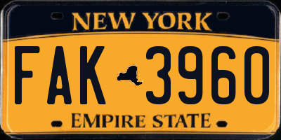 NY license plate FAK3960