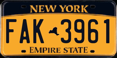 NY license plate FAK3961