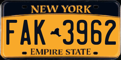 NY license plate FAK3962