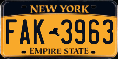 NY license plate FAK3963