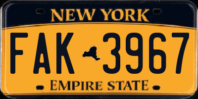 NY license plate FAK3967