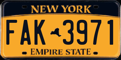 NY license plate FAK3971