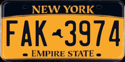 NY license plate FAK3974