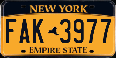 NY license plate FAK3977