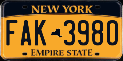 NY license plate FAK3980