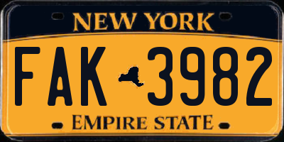 NY license plate FAK3982