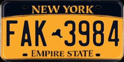 NY license plate FAK3984