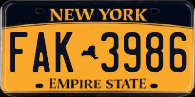 NY license plate FAK3986